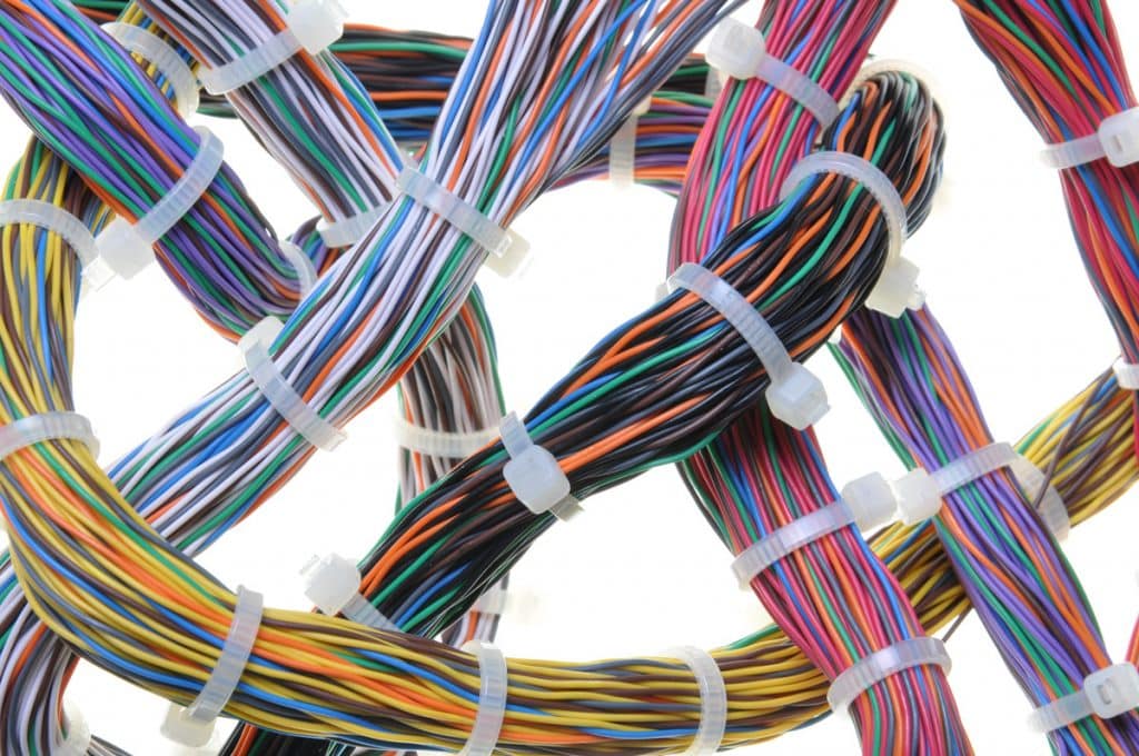 Colorful wires held together by clear cable ties in El Paso.